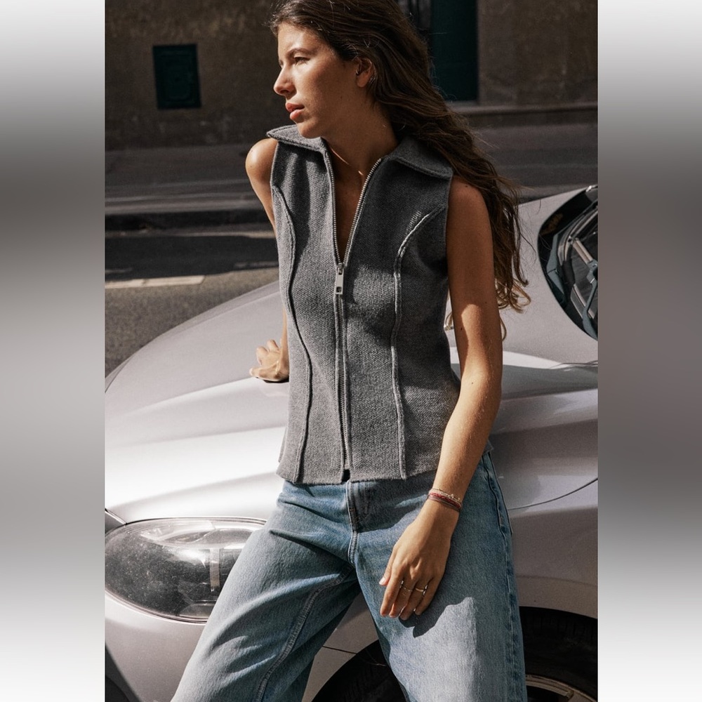 Zara wool blend zippered knit vest